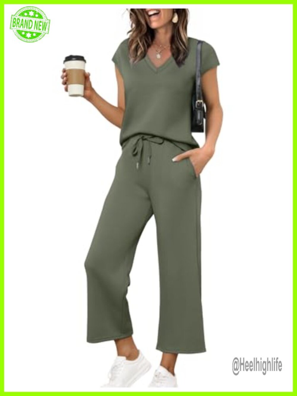 Two Piece Set Womens V Neck Cap Sleeve Wide Leg Pants Lounge Travel